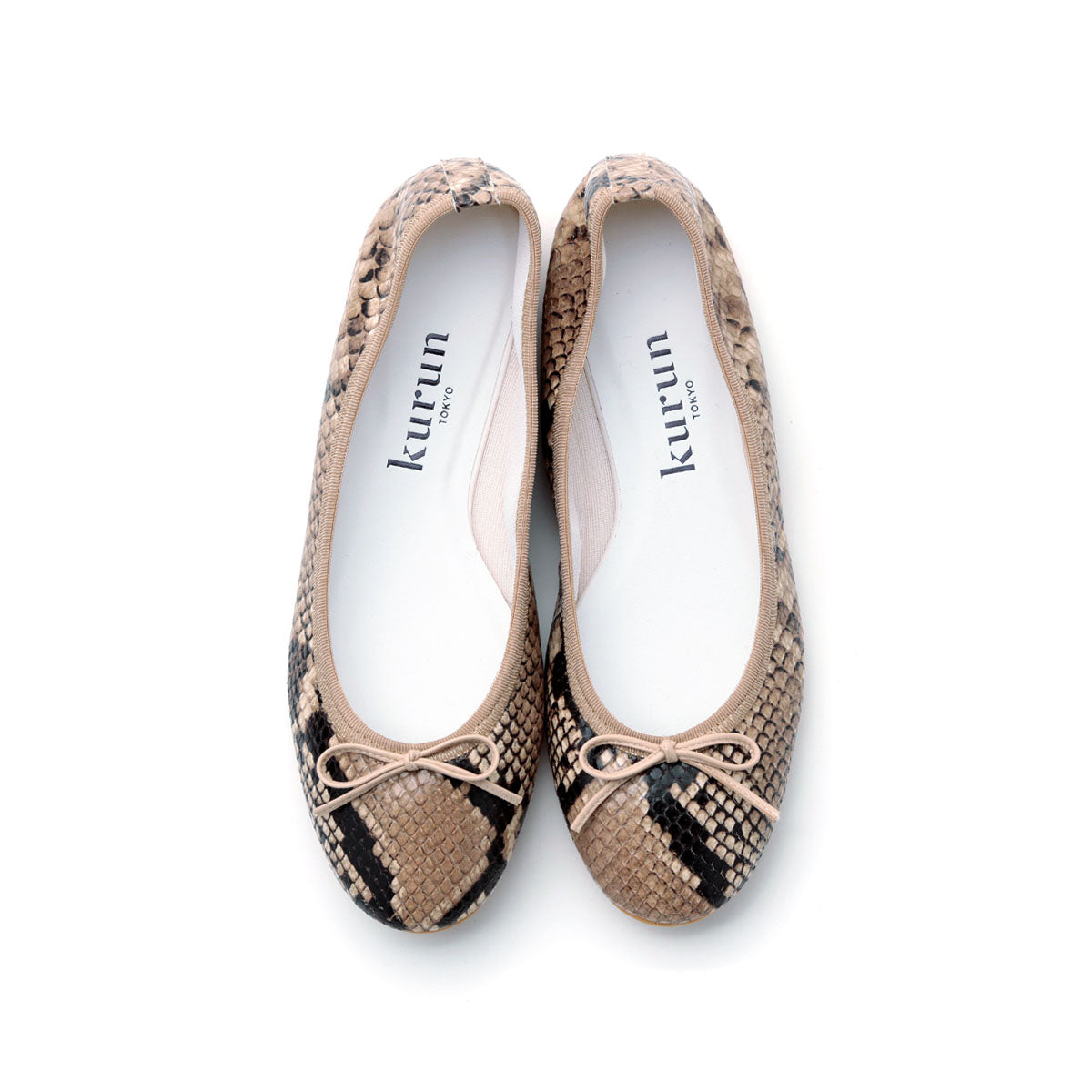 Pauline -PythonPrint Beige パイソンプリント ベージュ kurun クルン kuruntokyo 入学式 卒業式 クルントウキョウ 疲れない 痛くない madeinjapan 日本製 本革 バレエシューズ フラットシューズ パンプス kurunTOKYO mdmバレエシューズwaterproof レインシューズ 小さいサイズ 大きいサイズ 26cm 21.5cm 26cm 25.5cm 25cm 22cm