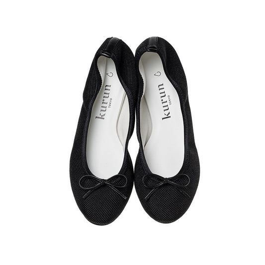 Pauline -Waterproof Panamacloth Black ウォータープルーフパナマクロス ブラック kurun クルン kuruntokyo 入学式 卒業式 クルントウキョウ 疲れない 痛くない madeinjapan 日本製 本革 バレエシューズ フラットシューズ  パンプス kurunTOKYO mdmバレエシューズwaterproof レインシューズ 小さいサイズ 大きいサイズ 26cm 21.5cm 26cm 25.5cm 25cm 22cm