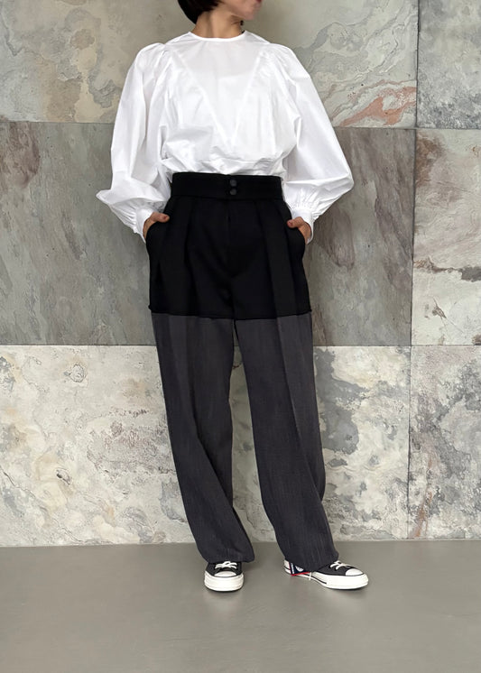 SINME/バイカラータックパパンツ