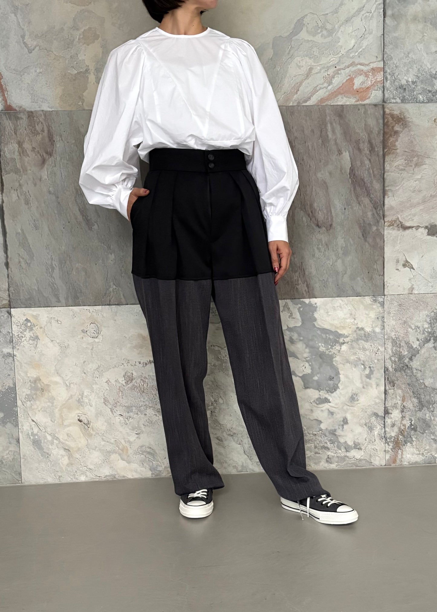 SINME/バイカラータックパパンツ