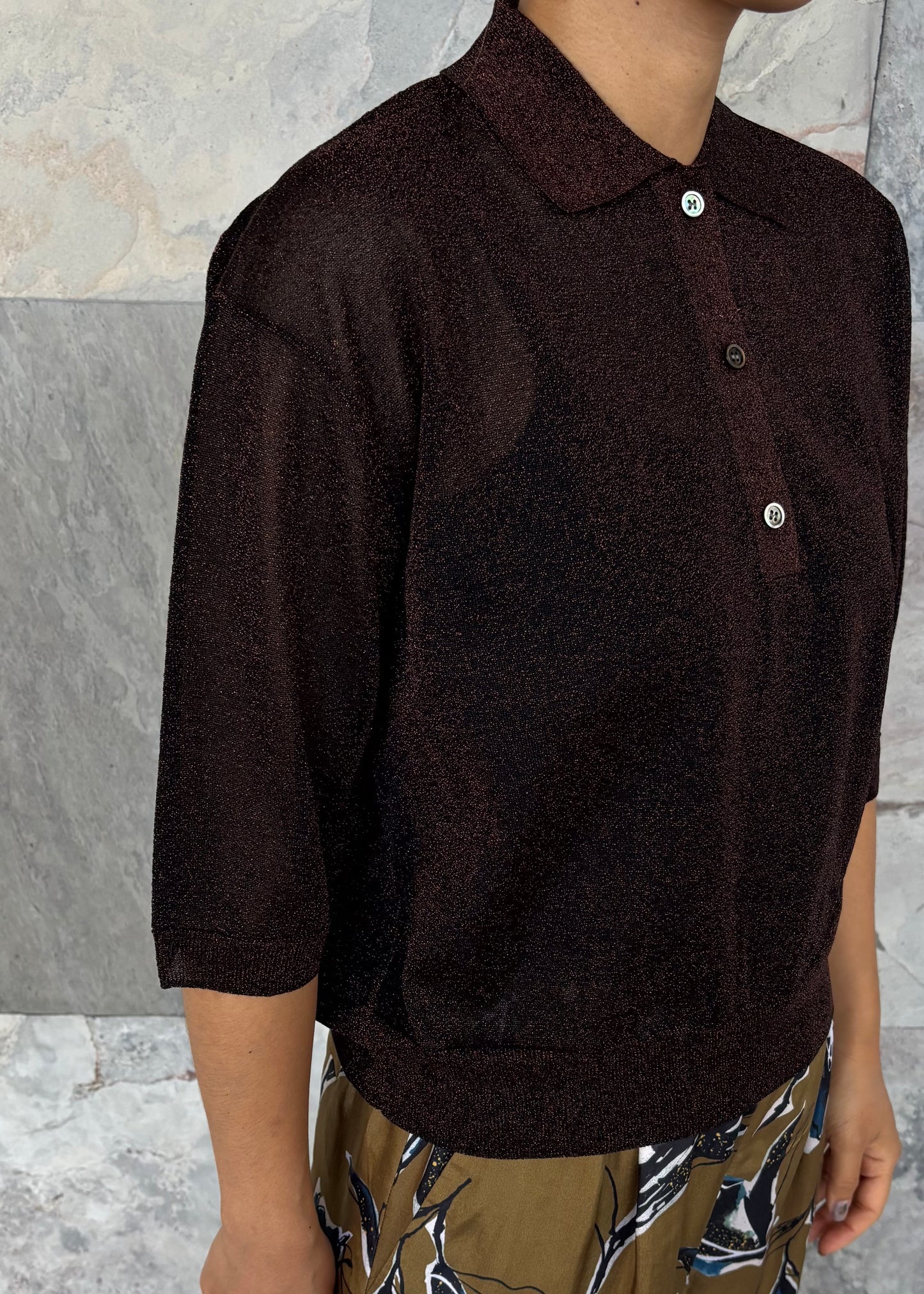 SACRA EX.FINE GLOSSY YARN POLO TOP