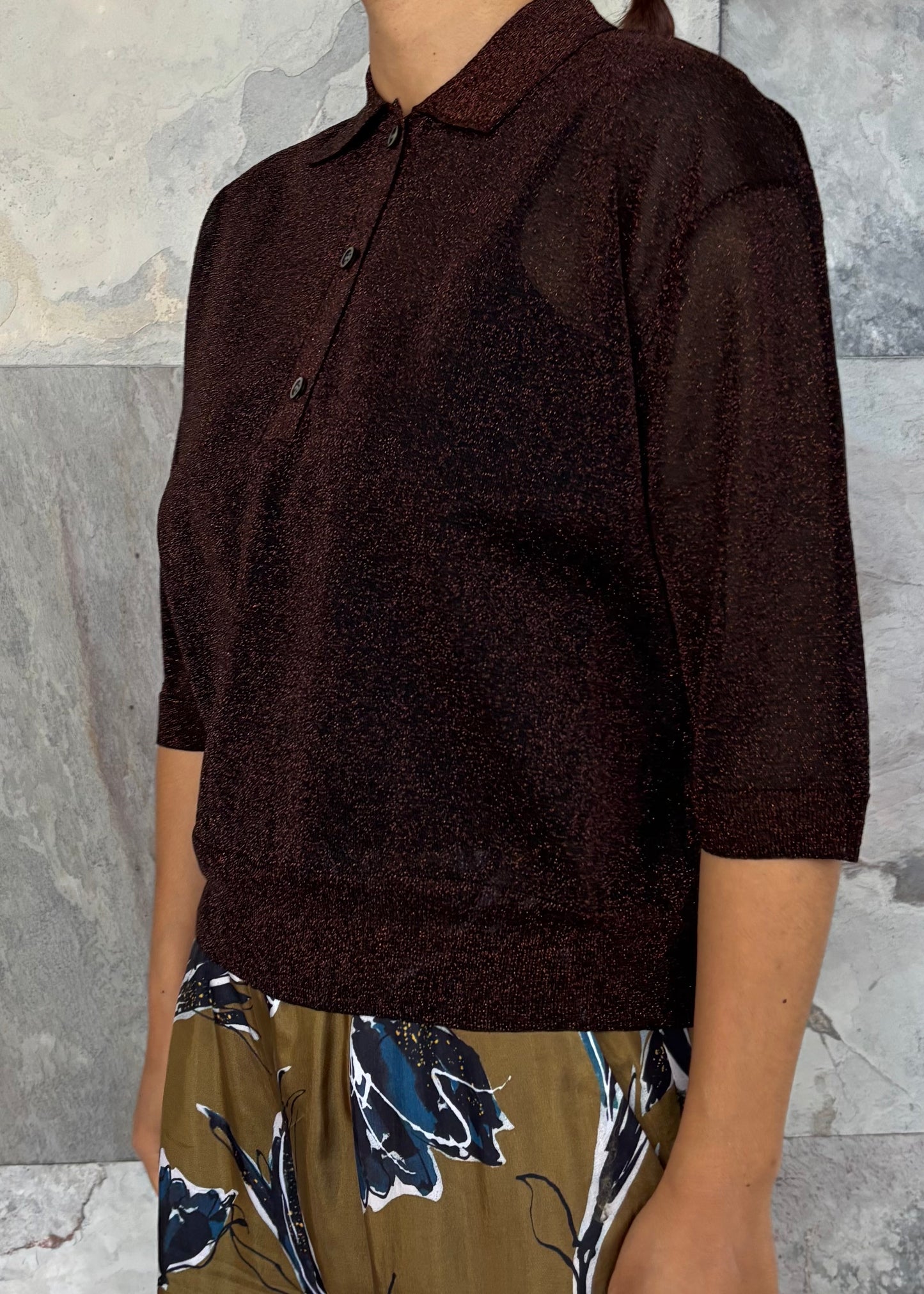 SACRA EX.FINE GLOSSY YARN POLO TOP