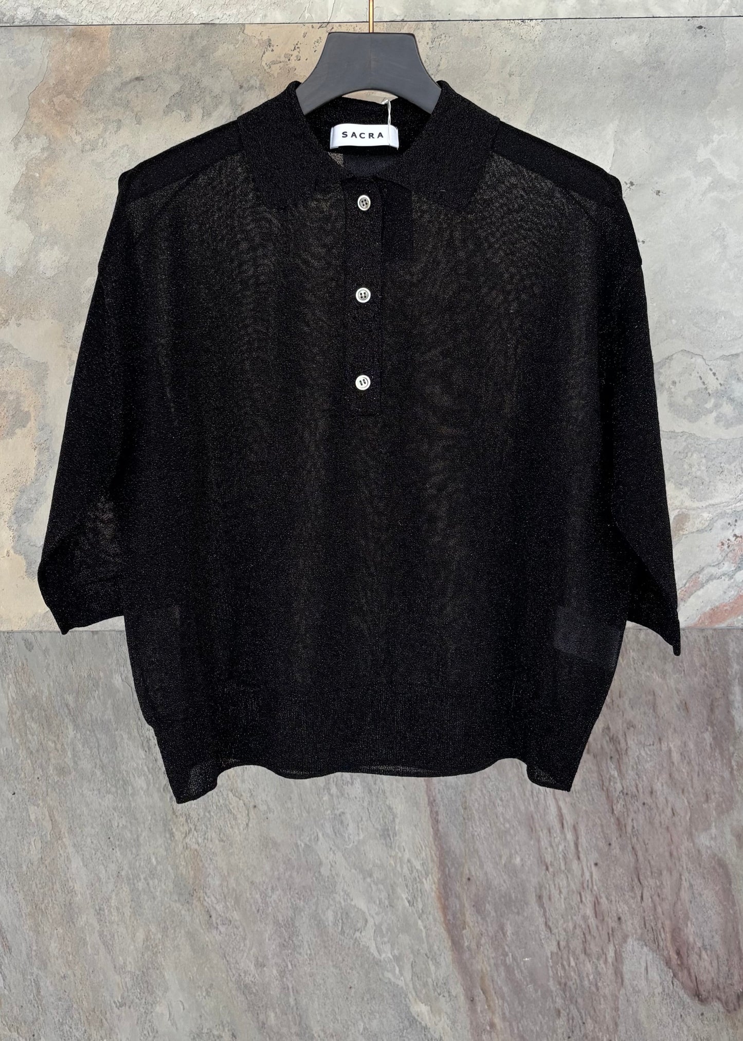 SACRA EX.FINE GLOSSY YARN POLO TOP
