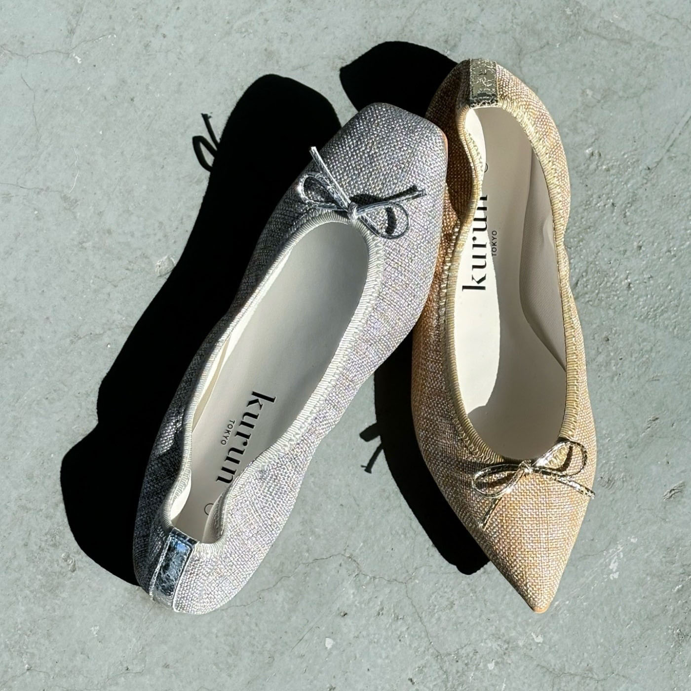 Giselle -Waterproof Foil Panama cloth Silver gray ウォータープルーフ フォイル パナマクロス シルバーグレー kurun クルン kuruntokyo 入学式 卒業式 クルントウキョウ 疲れない 痛くない madeinjapan 日本製 本革 バレエシューズ フラットシューズ パンプス kurunTOKYO mdmバレエシューズwaterproof レインシューズ 小さいサイズ 大きいサイズ 26cm 21.5cm 26cm 25.5cm 25cm 22cm