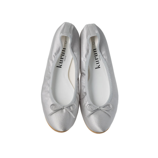 Pauline -Waterproof Satin Silver gray ウォータープルーフサテン シルバーグレー kurun クルン kuruntokyo 入学式 卒業式 クルントウキョウ 疲れない 痛くない madeinjapan 日本製 本革 バレエシューズ フラットシューズ  パンプス kurunTOKYO mdmバレエシューズwaterproof レインシューズ 小さいサイズ 大きいサイズ 26cm 21.5cm 26cm 25.5cm 25cm 22cm