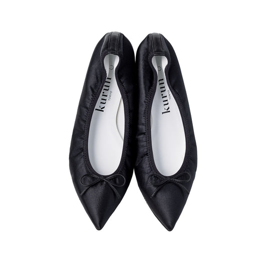 Mathilde -Waterproof Satin Black ウォータープルーフサテン ブラック kurun クルン kuruntokyo 入学式 卒業式 クルントウキョウ 疲れない 痛くない madeinjapan 日本製 本革 バレエシューズ フラットシューズ  パンプス kurunTOKYO mdmバレエシューズwaterproof レインシューズ 小さいサイズ 大きいサイズ 26cm 21.5cm 26cm 25.5cm 25cm 22cm