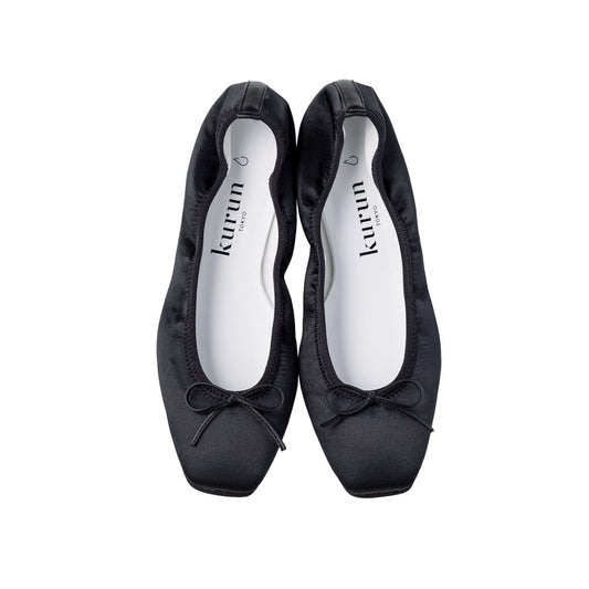 Giselle -Waterproof Satin Black ウォータープルーフサテン ブラック kurun クルン kuruntokyo 入学式 卒業式 クルントウキョウ 疲れない 痛くない madeinjapan 日本製 本革 バレエシューズ フラットシューズ  パンプス kurunTOKYO mdmバレエシューズwaterproof レインシューズ 小さいサイズ 大きいサイズ 26cm 21.5cm 26cm 25.5cm 25cm 22cm
