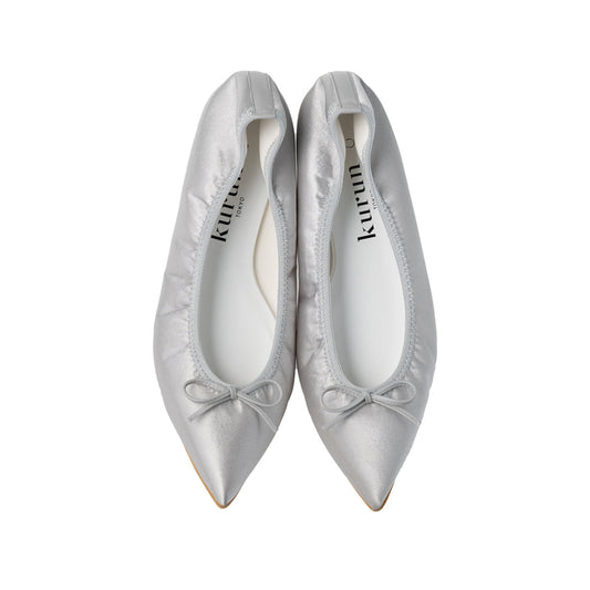 Mathilde -Waterproof Satin Silver gray ウォータープルーフサテン シルバーグレー kurun クルン kuruntokyo 入学式 卒業式 クルントウキョウ 疲れない 痛くない madeinjapan 日本製 本革 バレエシューズ フラットシューズ  パンプス kurunTOKYO mdmバレエシューズwaterproof レインシューズ 小さいサイズ 大きいサイズ 26cm 21.5cm 26cm 25.5cm 25cm 22cm