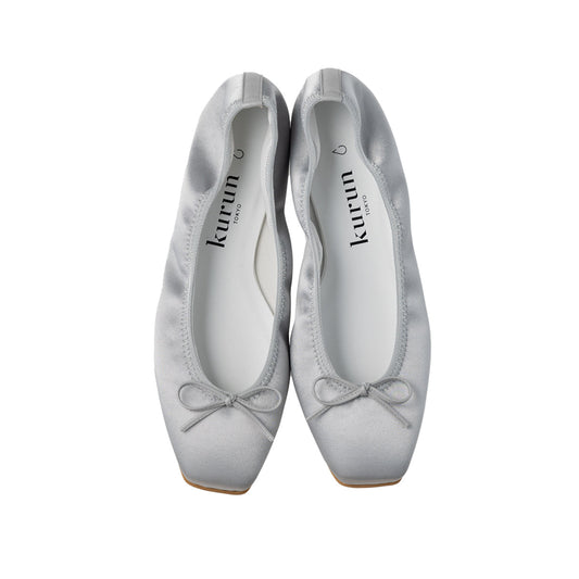 Giselle -Waterproof Satin Silver gray ウォータープルーフサテン シルバーグレー kurun クルン kuruntokyo 入学式 卒業式 クルントウキョウ 疲れない 痛くない madeinjapan 日本製 本革 バレエシューズ フラットシューズ  パンプス kurunTOKYO mdmバレエシューズwaterproof レインシューズ 小さいサイズ 大きいサイズ 26cm 21.5cm 26cm 25.5cm 25cm 22cm
