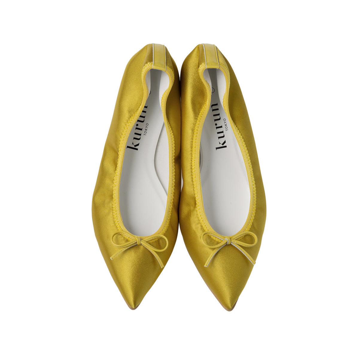 Mathilde -Waterproof Satin Yellow ウォータープルーフサテン イエロー kurun クルン kuruntokyo 入学式 卒業式 クルントウキョウ 疲れない 痛くない madeinjapan 日本製 本革 バレエシューズ フラットシューズ  パンプス kurunTOKYO mdmバレエシューズwaterproof レインシューズ 小さいサイズ 大きいサイズ 26cm 21.5cm 26cm 25.5cm 25cm 22cm