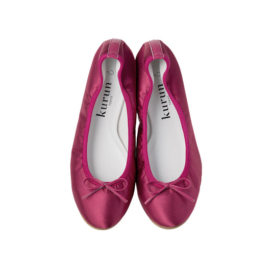 Pauline -Waterproof Satin Fuchsiapink ウォータープルーフサテン フューシャピンク kurun クルン kuruntokyo 入学式 卒業式 クルントウキョウ 疲れない 痛くない madeinjapan 日本製 本革 バレエシューズ フラットシューズ  パンプス kurunTOKYO mdmバレエシューズwaterproof レインシューズ 小さいサイズ 大きいサイズ 26cm 21.5cm 26cm 25.5cm 25cm 22cm