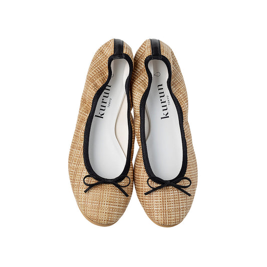 Pauline -Waterproof Panamacloth Camel Mix ウォータープルーフパナマクロス キャメルミックス kurun クルン kuruntokyo 入学式 卒業式 クルントウキョウ 疲れない 痛くない madeinjapan 日本製 本革 バレエシューズ フラットシューズ  パンプス kurunTOKYO mdmバレエシューズwaterproof レインシューズ 小さいサイズ 大きいサイズ 26cm 21.5cm 26cm 25.5cm 25cm 22cm