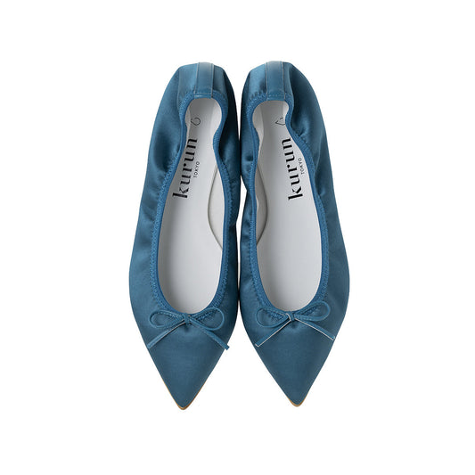 Mathilde -Waterproof satin Teal green ウォータープルーフサテン ティールグリーン kurun クルン kuruntokyo 入学式 卒業式 クルントウキョウ 疲れない 痛くない madeinjapan 日本製 本革 バレエシューズ フラットシューズ  パンプス kurunTOKYO mdmバレエシューズwaterproof レインシューズ 小さいサイズ 大きいサイズ 26cm 21.5cm 26cm 25.5cm 25cm 22cm