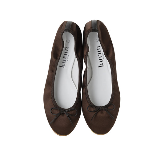 Pauline -Waterproof satin Chocolate ウォータープルーフサテン チョコレート kurun クルン kuruntokyo 入学式 卒業式 クルントウキョウ 疲れない 痛くない madeinjapan 日本製 本革 バレエシューズ フラットシューズ  パンプス kurunTOKYO mdmバレエシューズwaterproof レインシューズ 小さいサイズ 大きいサイズ 26cm 21.5cm 26cm 25.5cm 25cm 22cm