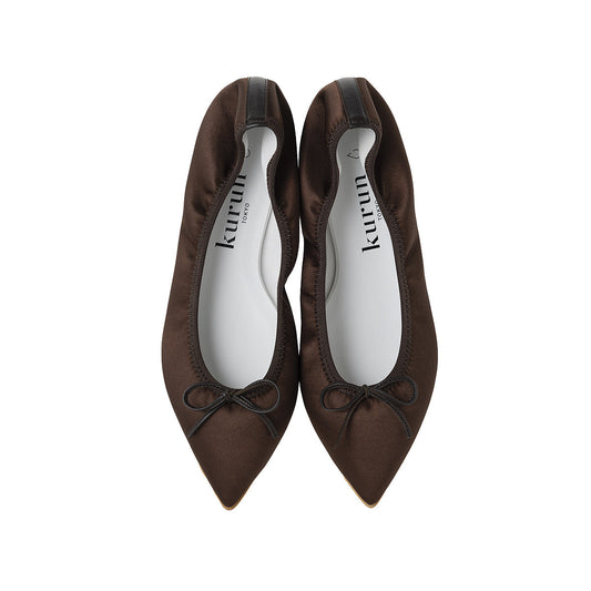Mathilde -Waterproof satin Chocolate ウォータープルーフサテン チョコレート kurun クルン kuruntokyo 入学式 卒業式 クルントウキョウ 疲れない 痛くない madeinjapan 日本製 本革 バレエシューズ フラットシューズ  パンプス kurunTOKYO mdmバレエシューズwaterproof レインシューズ 小さいサイズ 大きいサイズ 26cm 21.5cm 26cm 25.5cm 25cm 22cm
