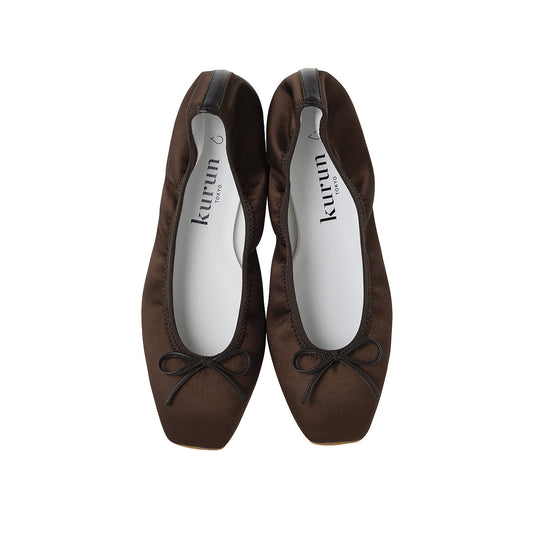 Giselle -Waterproof satin Chocolate ウォータープルーフサテン チョコレート kurun クルン kuruntokyo 入学式 卒業式 クルントウキョウ 疲れない 痛くない madeinjapan 日本製 本革 バレエシューズ フラットシューズ  パンプス kurunTOKYO mdmバレエシューズwaterproof レインシューズ 小さいサイズ 大きいサイズ 26cm 21.5cm 26cm 25.5cm 25cm 22cm