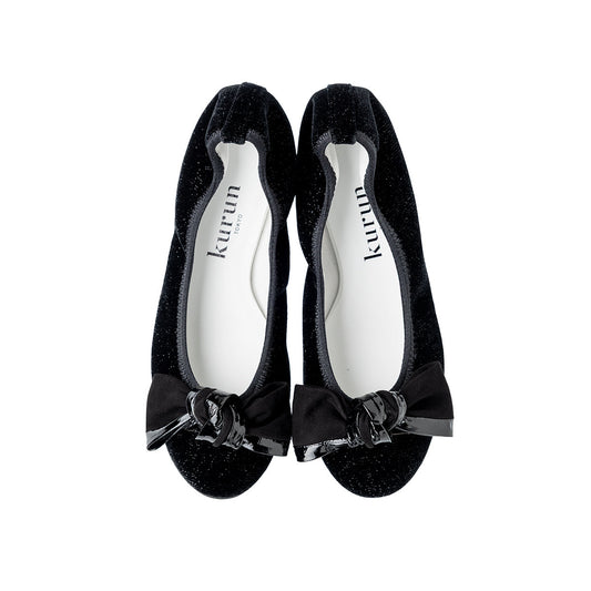 Pauline -Lame velour cloth Black ラメベロアクロス ブラック kurun クルン kuruntokyo 入学式 卒業式 クルントウキョウ 疲れない 痛くない madeinjapan 日本製 本革 バレエシューズ フラットシューズ パンプス kurunTOKYO mdmバレエシューズwaterproof レインシューズ 小さいサイズ 大きいサイズ 26cm 21.5cm 26cm 25.5cm 25cm 22cm
