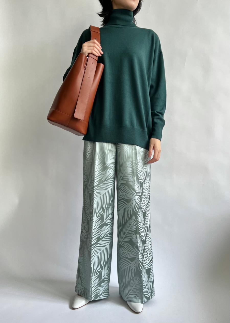 EBONY / LEAF JACQUARD WIDE PANTS