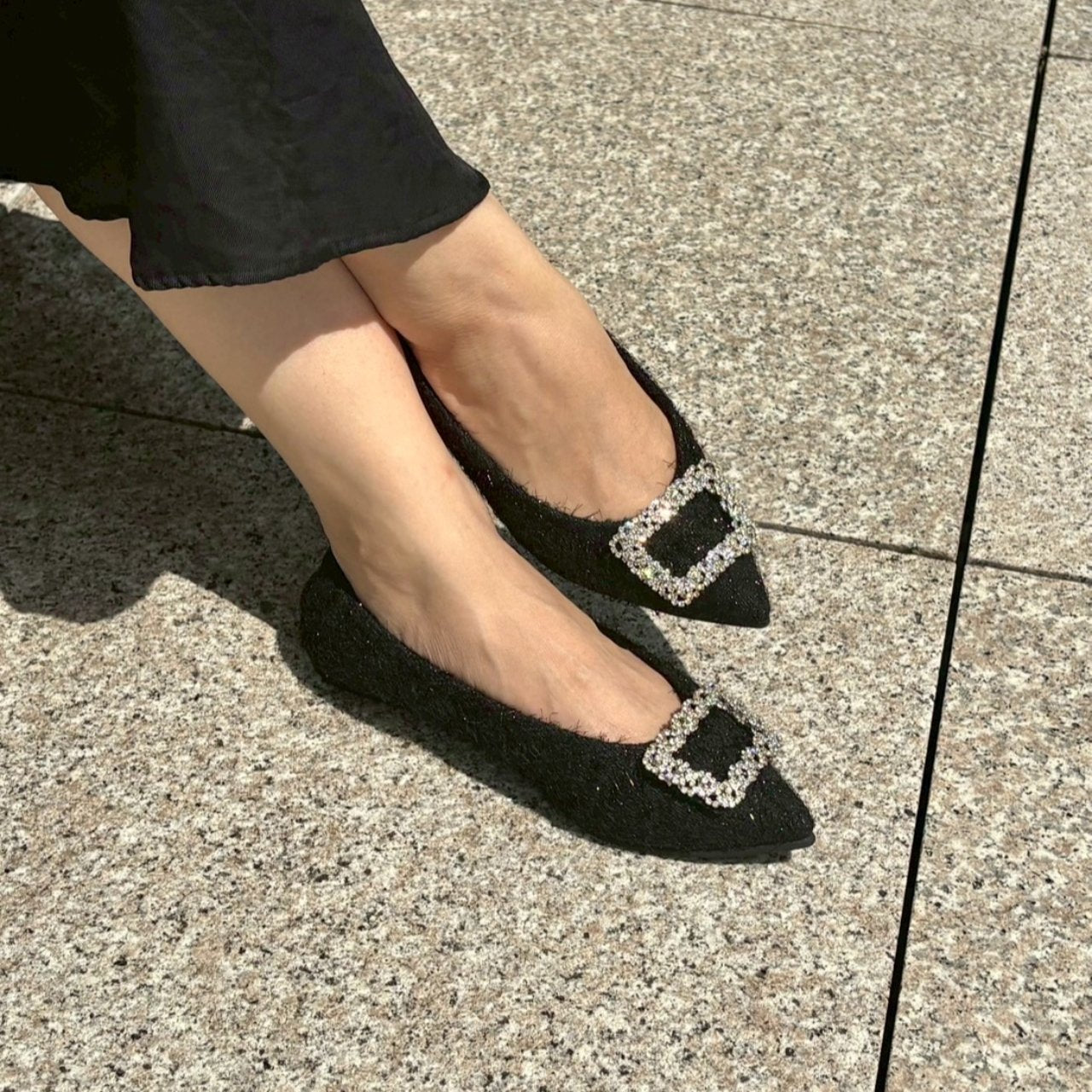 [9/24(wed)20:00～販売開始]Inès -Fringe cloth bijou Black フリンジクロス ビジュー ブラック kurun クルン kuruntokyo 入学式 卒業式 クルントウキョウ 疲れない 痛くない madeinjapan 日本製 本革 バレエシューズ フラットシューズ パンプス kurunTOKYO mdmバレエシューズwaterproof レインシューズ 小さいサイズ 大きいサイズ 26cm 21.5cm 26cm 25.5cm 25cm 22cm