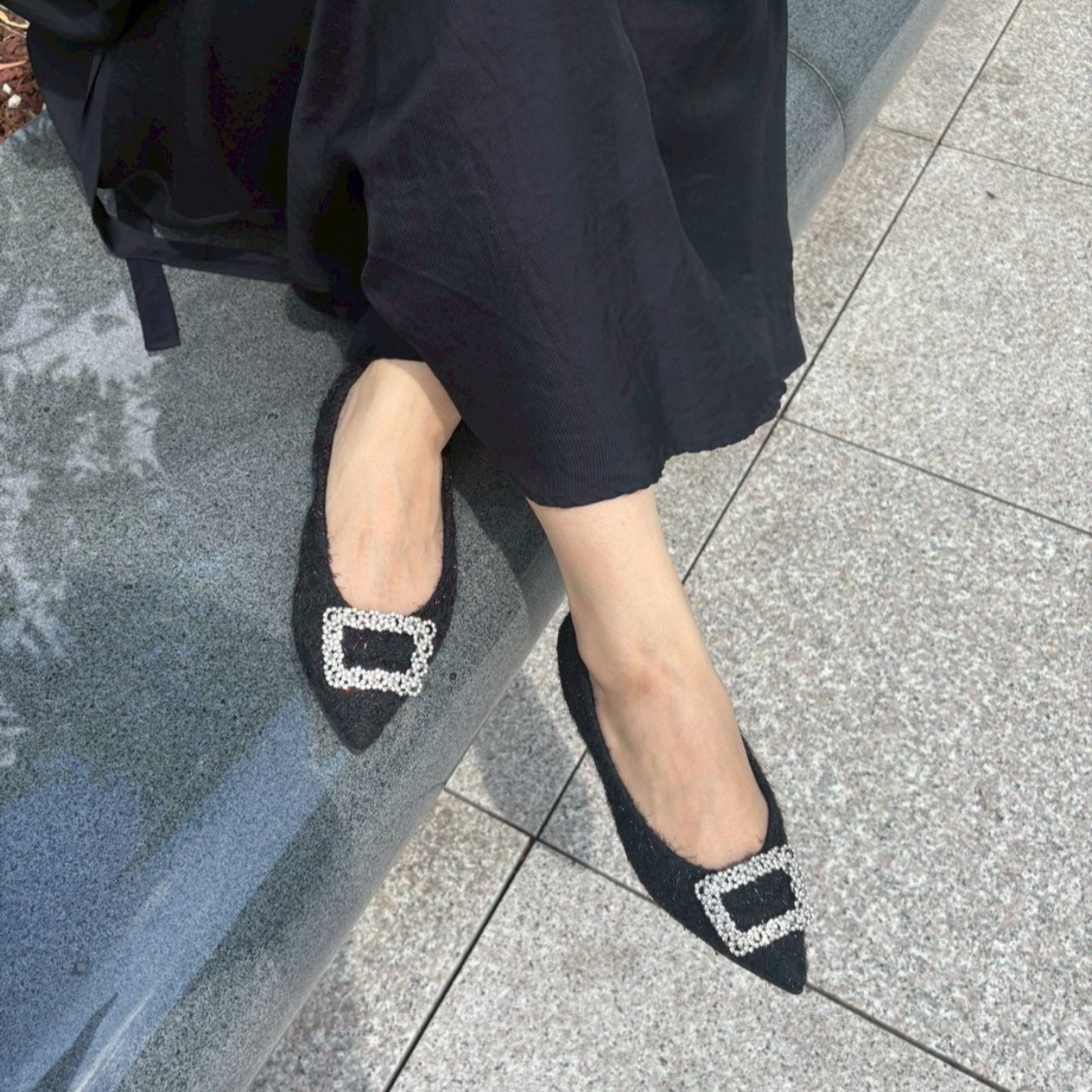 [9/24(wed)20:00～販売開始]Inès -Fringe cloth bijou Black フリンジクロス ビジュー ブラック kurun クルン kuruntokyo 入学式 卒業式 クルントウキョウ 疲れない 痛くない madeinjapan 日本製 本革 バレエシューズ フラットシューズ パンプス kurunTOKYO mdmバレエシューズwaterproof レインシューズ 小さいサイズ 大きいサイズ 26cm 21.5cm 26cm 25.5cm 25cm 22cm