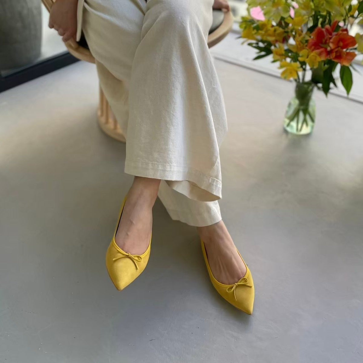 Mathilde -Waterproof Suede Yellow ウォータープルーフスエード イエロー kurun クルン kuruntokyo 入学式 卒業式 クルントウキョウ 疲れない 痛くない madeinjapan 日本製 本革 バレエシューズ フラットシューズ パンプス kurunTOKYO mdmバレエシューズwaterproof レインシューズ 小さいサイズ 大きいサイズ 26cm 21.5cm 26cm 25.5cm 25cm 22cm