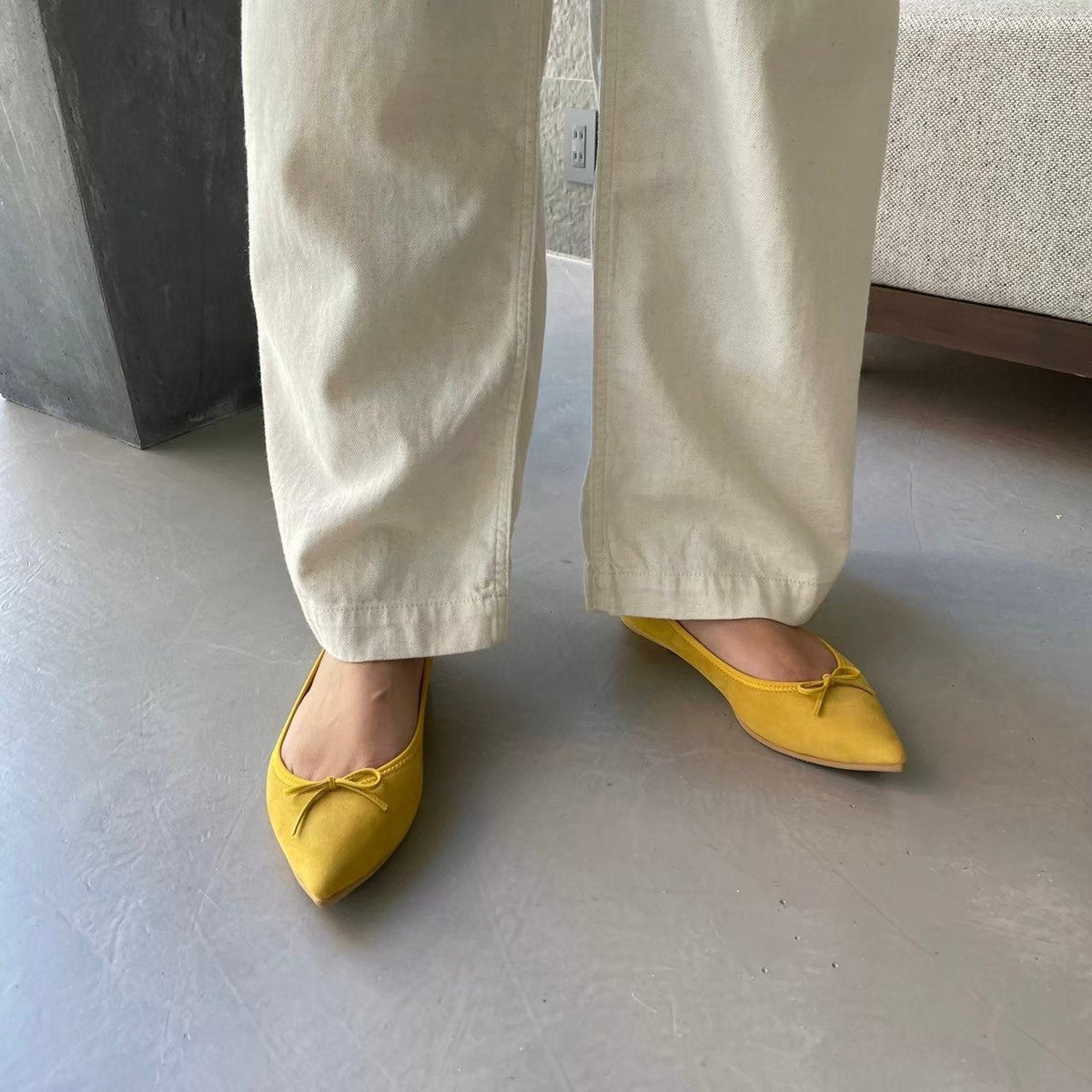 Mathilde -Waterproof Suede Yellow ウォータープルーフスエード イエロー kurun クルン kuruntokyo 入学式 卒業式 クルントウキョウ 疲れない 痛くない madeinjapan 日本製 本革 バレエシューズ フラットシューズ パンプス kurunTOKYO mdmバレエシューズwaterproof レインシューズ 小さいサイズ 大きいサイズ 26cm 21.5cm 26cm 25.5cm 25cm 22cm