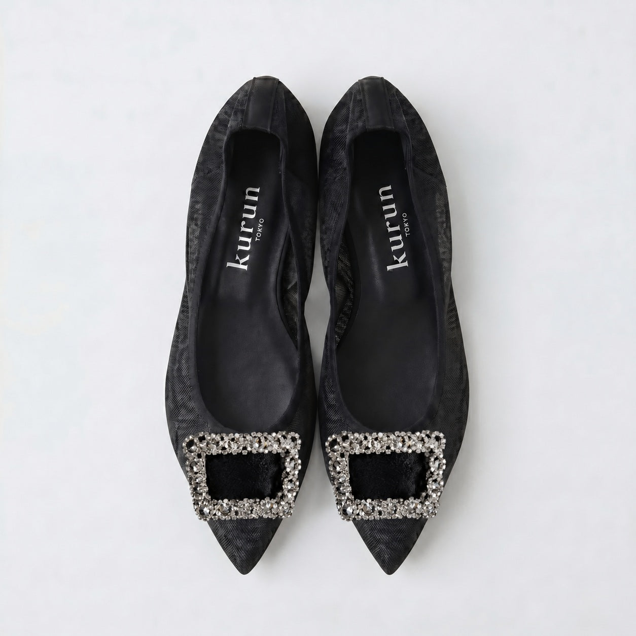 Mathilde -Tulle cloth bijou Black チュールクロス ビジュー ブラック kurun クルン kuruntokyo 入学式 卒業式 クルントウキョウ 疲れない 痛くない madeinjapan 日本製 本革 バレエシューズ フラットシューズ パンプス kurunTOKYO mdmバレエシューズwaterproof レインシューズ 小さいサイズ 大きいサイズ 26cm 21.5cm 26cm 25.5cm 25cm 22cm