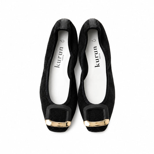 [6/17(wed)20:00～販売開始]Giselle -Waterproof Panama cloth Buckle Black ウォータープルーフパナマクロス バックル ブラック kurun クルン kuruntokyo 入学式 卒業式 クルントウキョウ 疲れない 痛くない madeinjapan 日本製 本革 バレエシューズ フラットシューズ パンプス kurunTOKYO mdmバレエシューズwaterproof レインシューズ 小さいサイズ 大きいサイズ 26cm 21.5cm 26cm 25.5cm 25cm 22cm