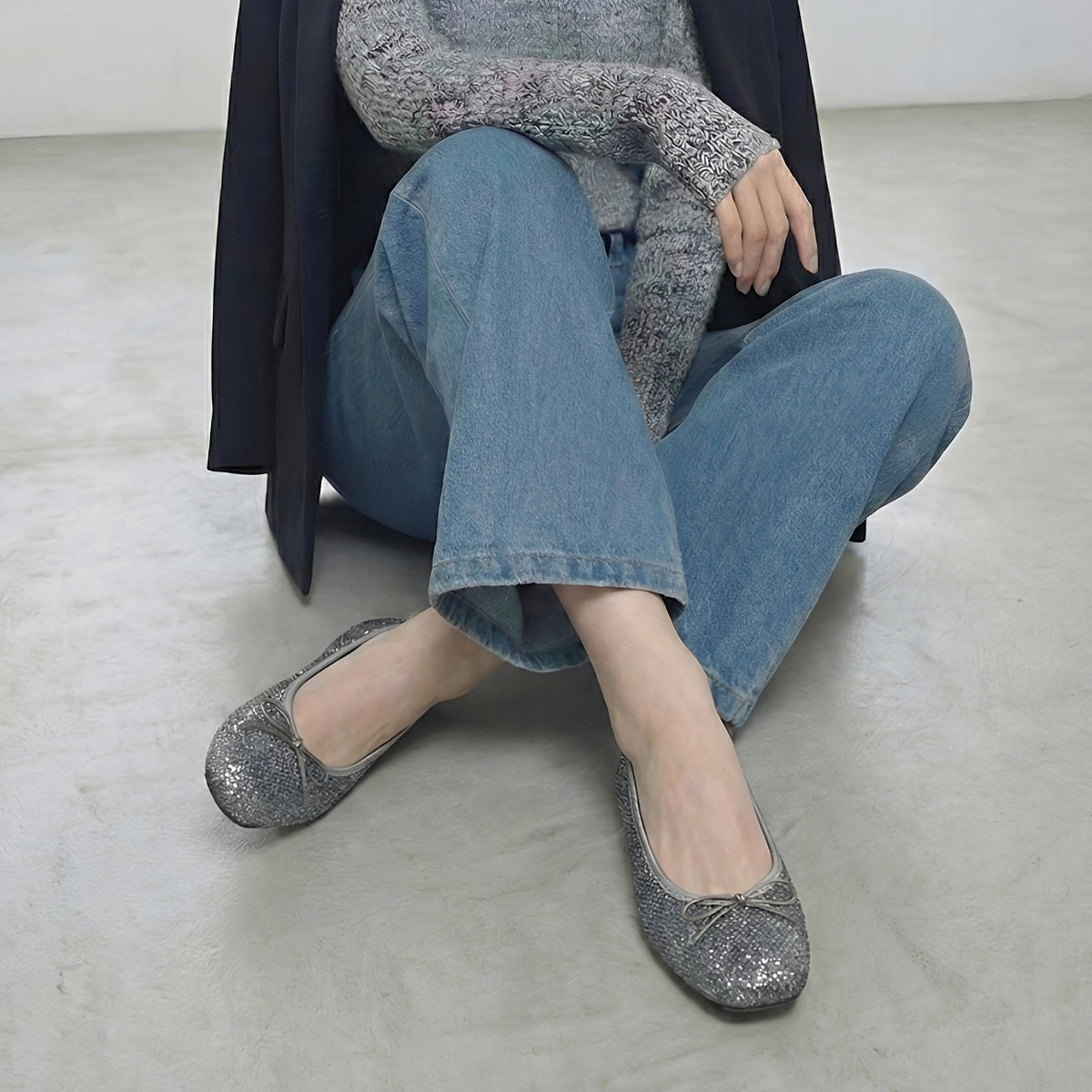 Pauline -Lace glitter Dark gray レースグリッター ダークグレー kurun クルン kuruntokyo 入学式 卒業式 クルントウキョウ 疲れない 痛くない madeinjapan 日本製 本革 バレエシューズ フラットシューズ パンプス kurunTOKYO mdmバレエシューズwaterproof レインシューズ 小さいサイズ 大きいサイズ 26cm 21.5cm 26cm 25.5cm 25cm 22cm