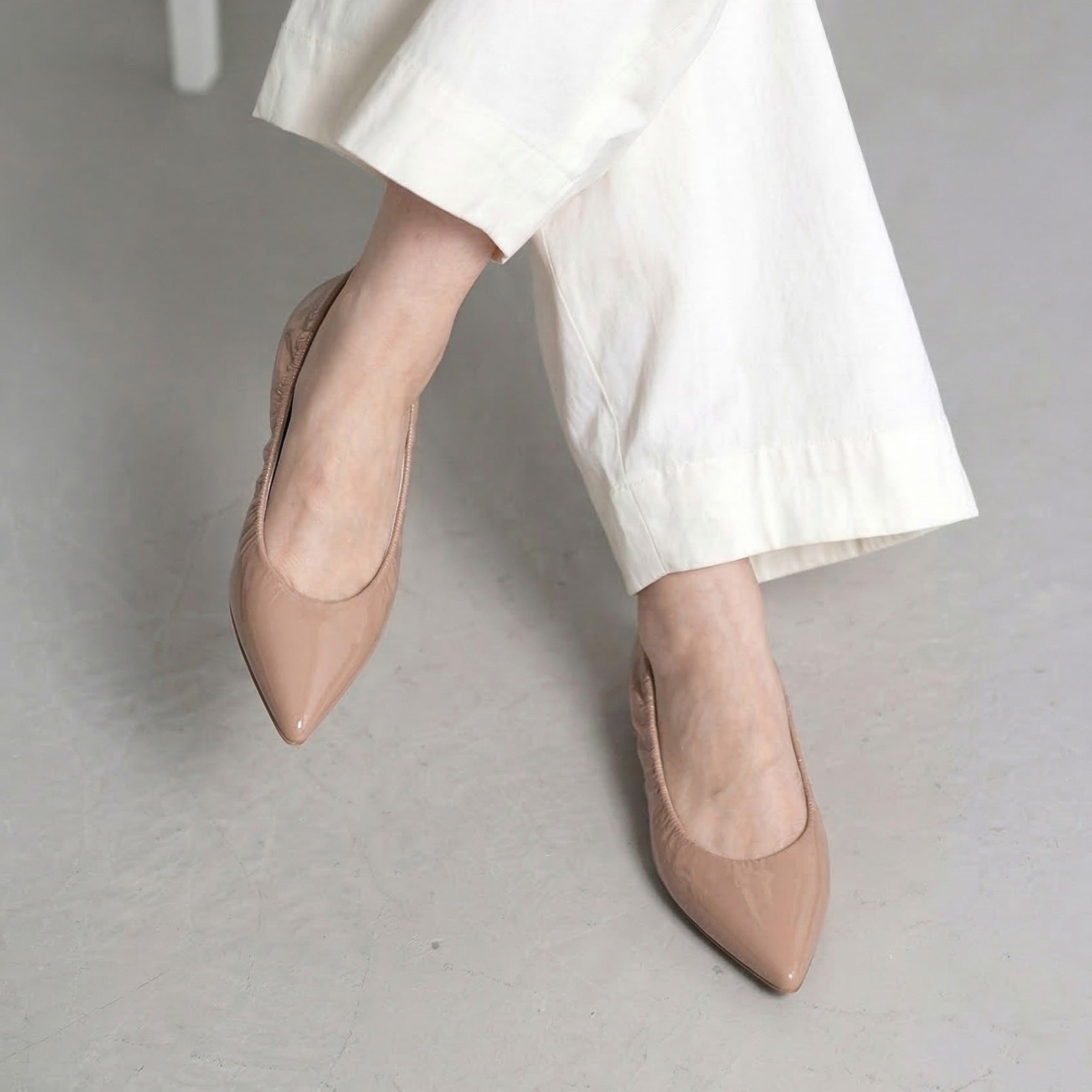 Inès -Soft enamel Pink beige ソフトエナメル ピンクベージュ kurun クルン kuruntokyo 入学式 卒業式 クルントウキョウ 疲れない 痛くない madeinjapan 日本製 本革 バレエシューズ フラットシューズ パンプス kurunTOKYO mdmバレエシューズwaterproof レインシューズ 小さいサイズ 大きいサイズ 26cm 21.5cm 26cm 25.5cm 25cm 22cm