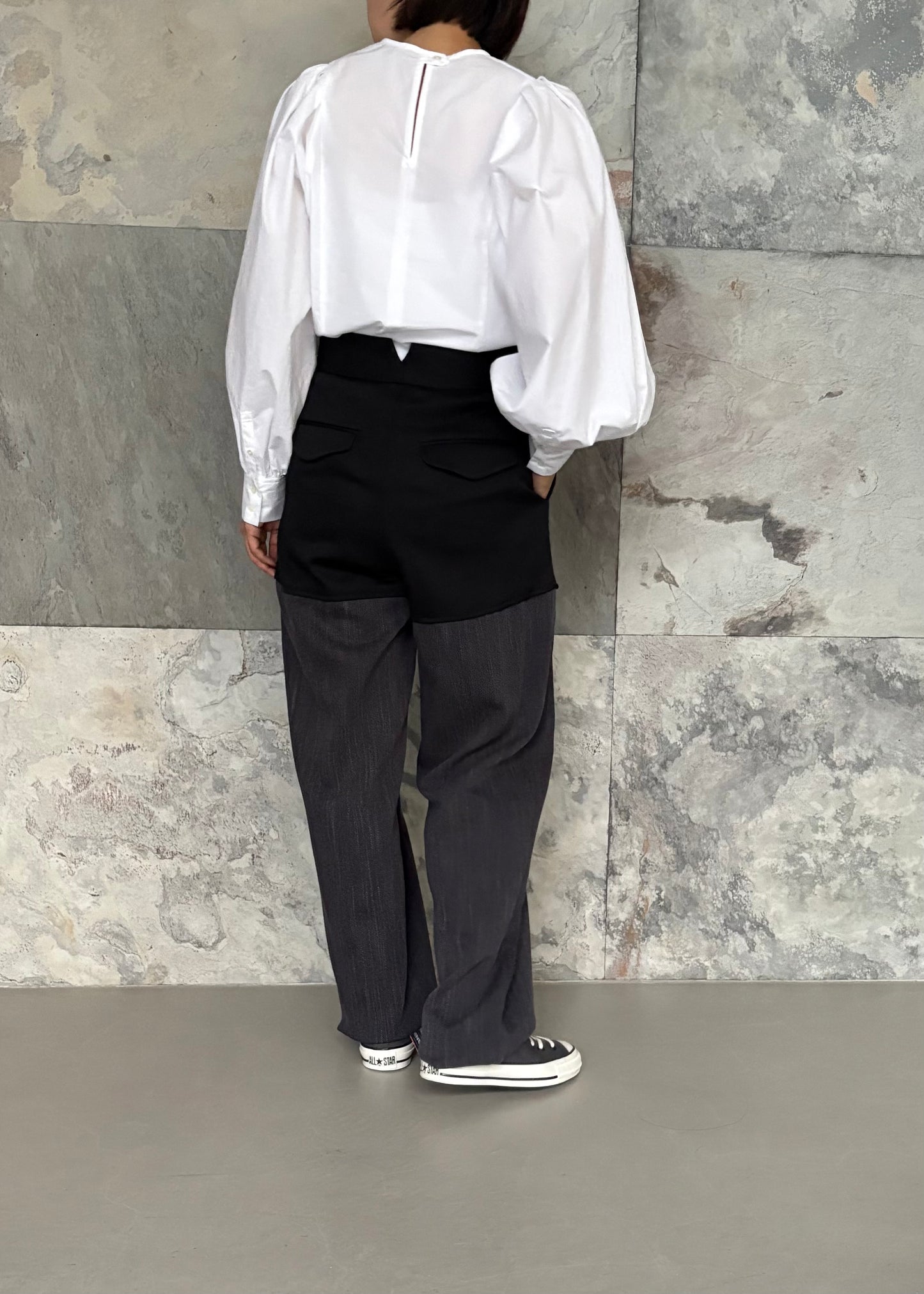 SINME/バイカラータックパパンツ