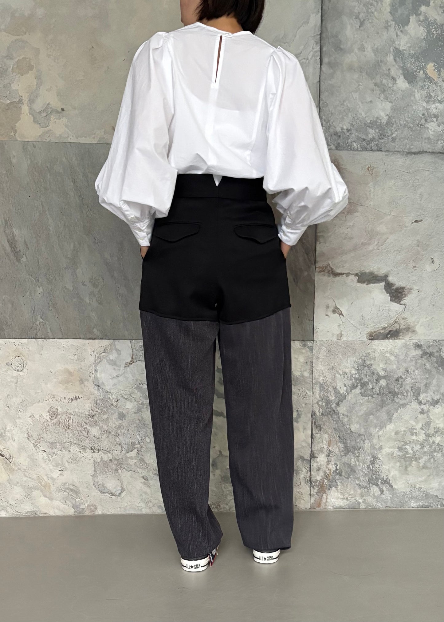 SINME/バイカラータックパパンツ