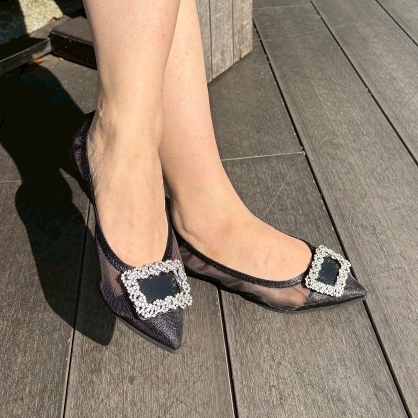 Mathilde -Tulle cloth bijou Black チュールクロス ビジュー ブラック kurun クルン kuruntokyo 入学式 卒業式 クルントウキョウ 疲れない 痛くない madeinjapan 日本製 本革 バレエシューズ フラットシューズ パンプス kurunTOKYO mdmバレエシューズwaterproof レインシューズ 小さいサイズ 大きいサイズ 26cm 21.5cm 26cm 25.5cm 25cm 22cm