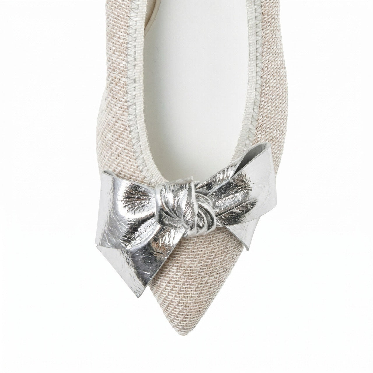 Mathilde -Waterproof Linen lame cloth Big Ribbon Silver ウォータープルーフ リネンラメクロス Bigリボンシルバー kurun クルン kuruntokyo 入学式 卒業式 クルントウキョウ 疲れない 痛くない madeinjapan 日本製 本革 バレエシューズ フラットシューズ パンプス kurunTOKYO mdmバレエシューズwaterproof レインシューズ 小さいサイズ 大きいサイズ 26cm 21.5cm 26cm 25.5cm 25cm 22cm