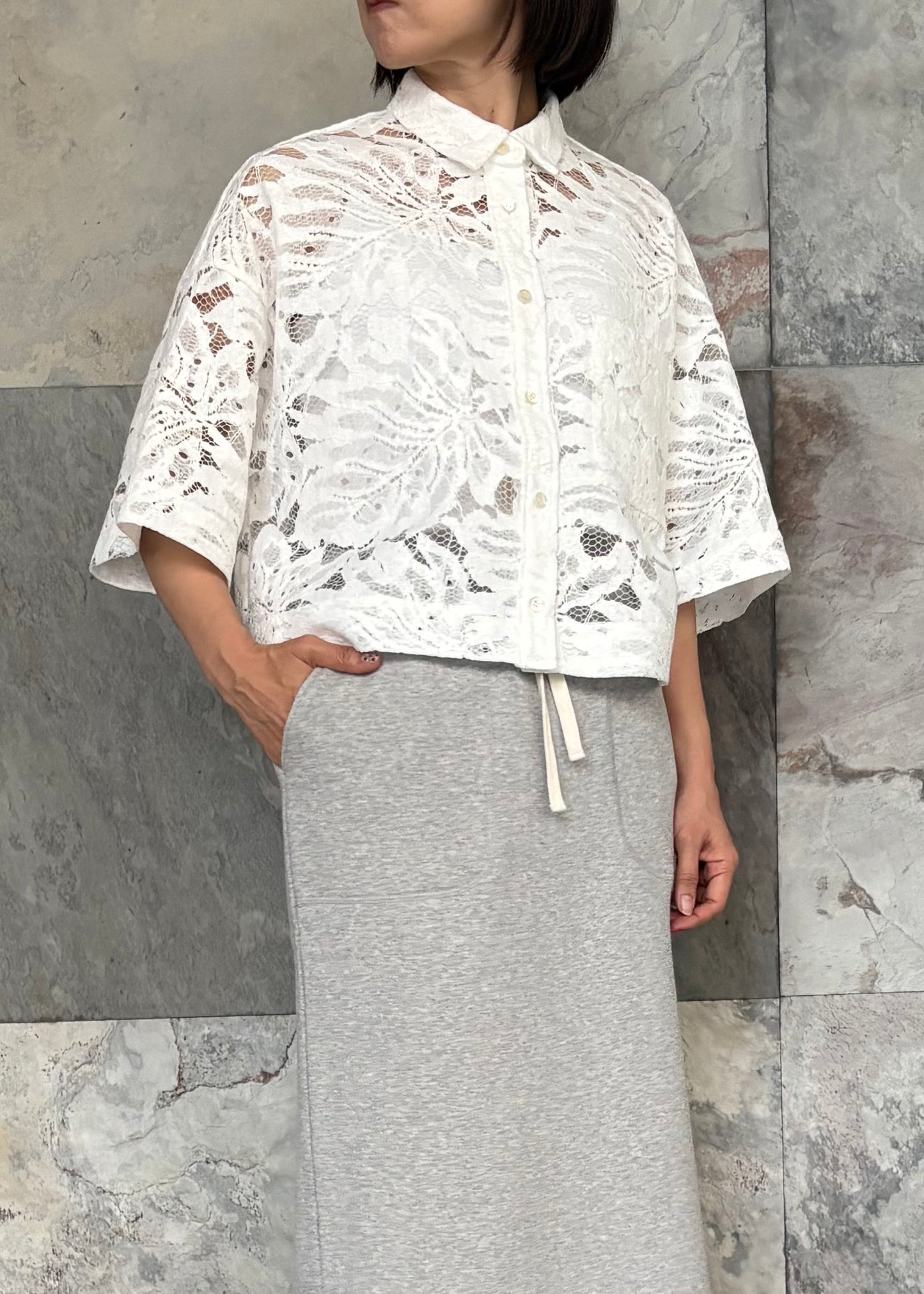 SACRA/LEAF RASCHAL LACE CROPPED SHIRT