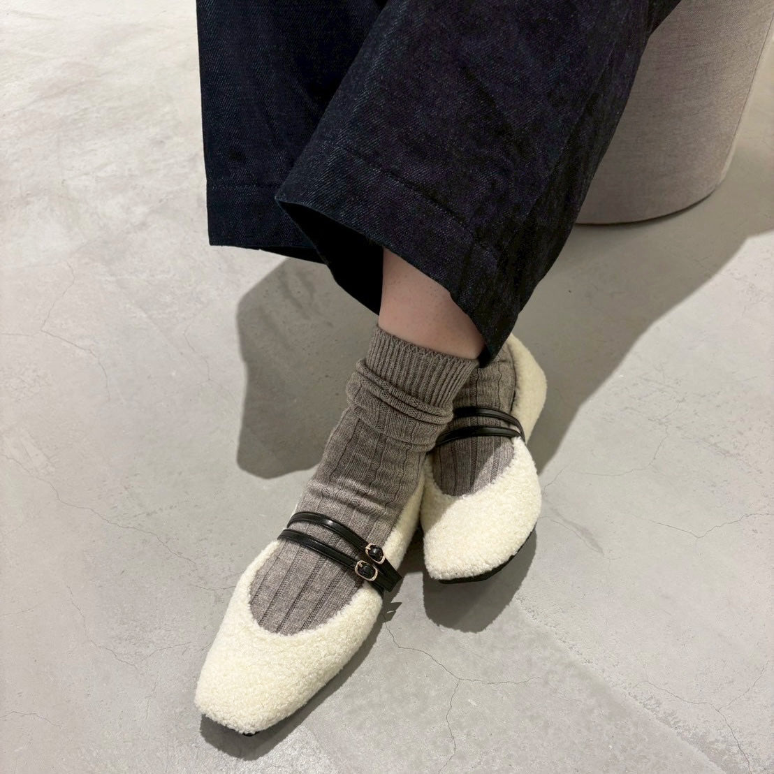 [11/28(fri) 20:00～先行発売]Flavie -Boa Cloth Double Strap Ivory　ボアクロス ダブルストラップ アイボリー