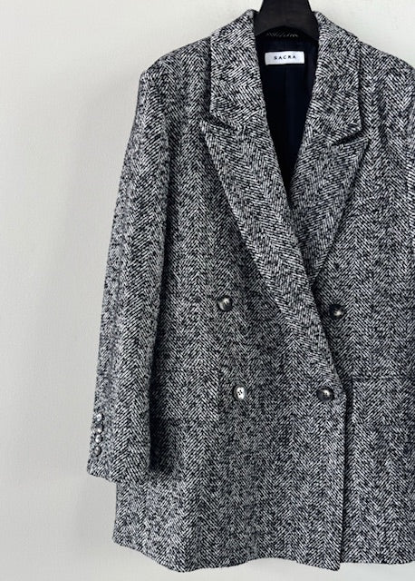 SACRA / WOOL SILK HERRINGBONE SHORT COAT