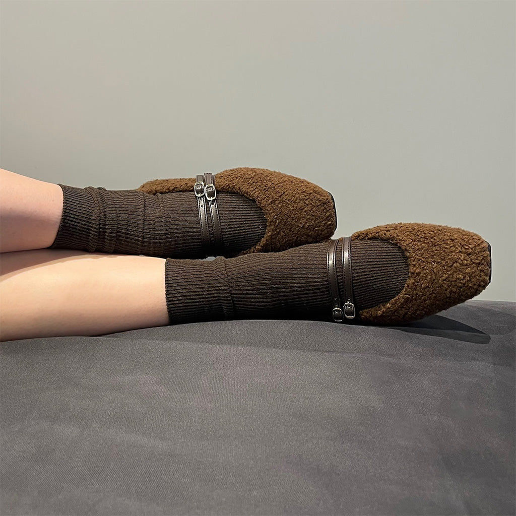 [11/28(fri) 20:00～先行発売]Flavie -Boa Cloth Double Strap Brown　ボアクロス ダブルストラップ ブラウン