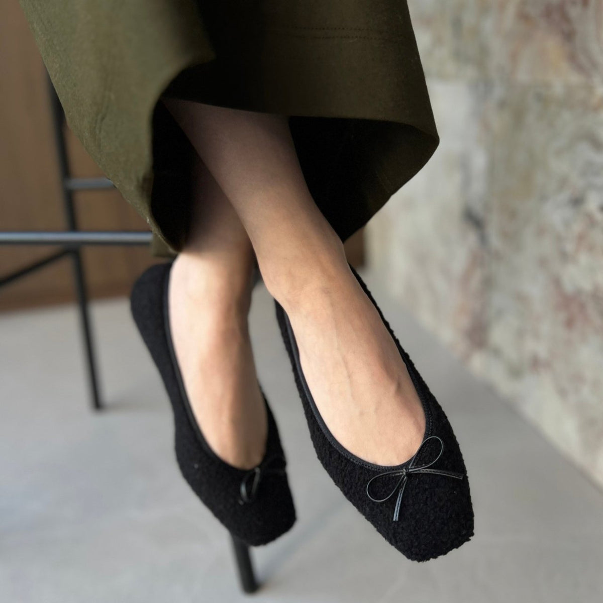 Giselle -Boa Cloth Black ボアクロス ブラック kurun クルン kuruntokyo 入学式 卒業式 クルントウキョウ 疲れない 痛くない madeinjapan 日本製 本革 バレエシューズ フラットシューズ パンプス kurunTOKYO mdmバレエシューズwaterproof レインシューズ 小さいサイズ 大きいサイズ 26cm 21.5cm 26cm 25.5cm 25cm 22cm