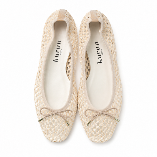 [7/8(wed)20:00～販売開始]Pauline -Mesh cloth Pink beige メッシュクロス ピンクベージュ kurun クルン kuruntokyo 入学式 卒業式 クルントウキョウ 疲れない 痛くない madeinjapan 日本製 本革 バレエシューズ フラットシューズ パンプス kurunTOKYO mdmバレエシューズwaterproof レインシューズ 小さいサイズ 大きいサイズ 26cm 21.5cm 26cm 25.5cm 25cm 22cm