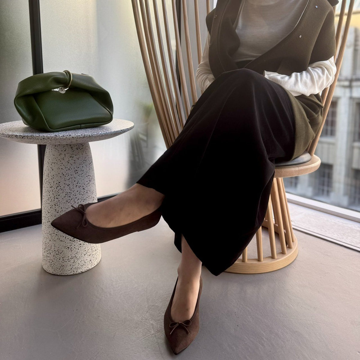 Mathilde -Waterproof Suede Darkbrown ウォータープルーフスエード ダークブラウン kurun クルン kuruntokyo 入学式 卒業式 クルントウキョウ 疲れない 痛くない madeinjapan 日本製 本革 バレエシューズ フラットシューズ パンプス kurunTOKYO mdmバレエシューズwaterproof レインシューズ 小さいサイズ 大きいサイズ 26cm 21.5cm 26cm 25.5cm 25cm 22cm