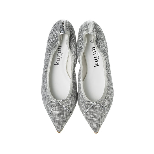 [5/16(fri)20:00～発売開始]Mathilde -Waterproof Foil panamacloth Silver gray ウォータープルーフ フォイルパナマクロス シルバーグレー kurun クルン kuruntokyo 入学式 卒業式 クルントウキョウ 疲れない 痛くない madeinjapan 日本製 本革 バレエシューズ フラットシューズ パンプス kurunTOKYO mdmバレエシューズwaterproof レインシューズ 小さいサイズ 大きいサイズ 26cm 21.5cm 26cm 25.5cm 25cm 22cm