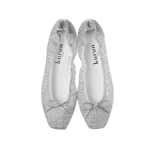 [5/2(fri)20:00～発売開始]Giselle -Sheer lame cloth Silver ウォータープルーフ シアーラメクロス シルバー kurun クルン kuruntokyo 入学式 卒業式 クルントウキョウ 疲れない 痛くない madeinjapan 日本製 本革 バレエシューズ フラットシューズ パンプス kurunTOKYO mdmバレエシューズwaterproof レインシューズ 小さいサイズ 大きいサイズ 26cm 21.5cm 26cm 25.5cm 25cm 22cm