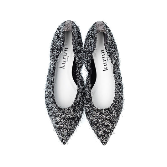 [9/24(wed)20:00～販売開始]Inès -Fringe cloth Silver フリンジクロス シルバー kurun クルン kuruntokyo 入学式 卒業式 クルントウキョウ 疲れない 痛くない madeinjapan 日本製 本革 バレエシューズ フラットシューズ パンプス kurunTOKYO mdmバレエシューズwaterproof レインシューズ 小さいサイズ 大きいサイズ 26cm 21.5cm 26cm 25.5cm 25cm 22cm