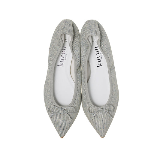Mathilde -Waterproof Denim Stonewhite　ウォータープルーフデニム ストーンホワイト kurun クルン kuruntokyo 入学式 卒業式 クルントウキョウ 疲れない 痛くない madeinjapan 日本製 本革 バレエシューズ フラットシューズ  パンプス kurunTOKYO mdmバレエシューズwaterproof レインシューズ 小さいサイズ 大きいサイズ 26cm 21.5cm 26cm 25.5cm 25cm 22cm