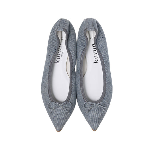Mathilde -Waterproof Denim Stone gray　ウォータープルーフデニム ストーングレー kurun クルン kuruntokyo 入学式 卒業式 クルントウキョウ 疲れない 痛くない madeinjapan 日本製 本革 バレエシューズ フラットシューズ  パンプス kurunTOKYO mdmバレエシューズwaterproof レインシューズ 小さいサイズ 大きいサイズ 26cm 21.5cm 26cm 25.5cm 25cm 22cm