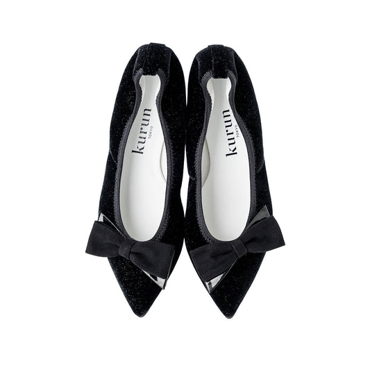Mathilde -Lame velour cloth Black ラメベロアクロス ブラック kurun クルン kuruntokyo 入学式 卒業式 クルントウキョウ 疲れない 痛くない madeinjapan 日本製 本革 バレエシューズ フラットシューズ パンプス kurunTOKYO mdmバレエシューズwaterproof レインシューズ 小さいサイズ 大きいサイズ 26cm 21.5cm 26cm 25.5cm 25cm 22cm