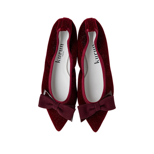 Mathilde -Lame velour cloth Bordeaux ラメベロアクロス ボルドー kurun クルン kuruntokyo 入学式 卒業式 クルントウキョウ 疲れない 痛くない madeinjapan 日本製 本革 バレエシューズ フラットシューズ パンプス kurunTOKYO mdmバレエシューズwaterproof レインシューズ 小さいサイズ 大きいサイズ 26cm 21.5cm 26cm 25.5cm 25cm 22cm