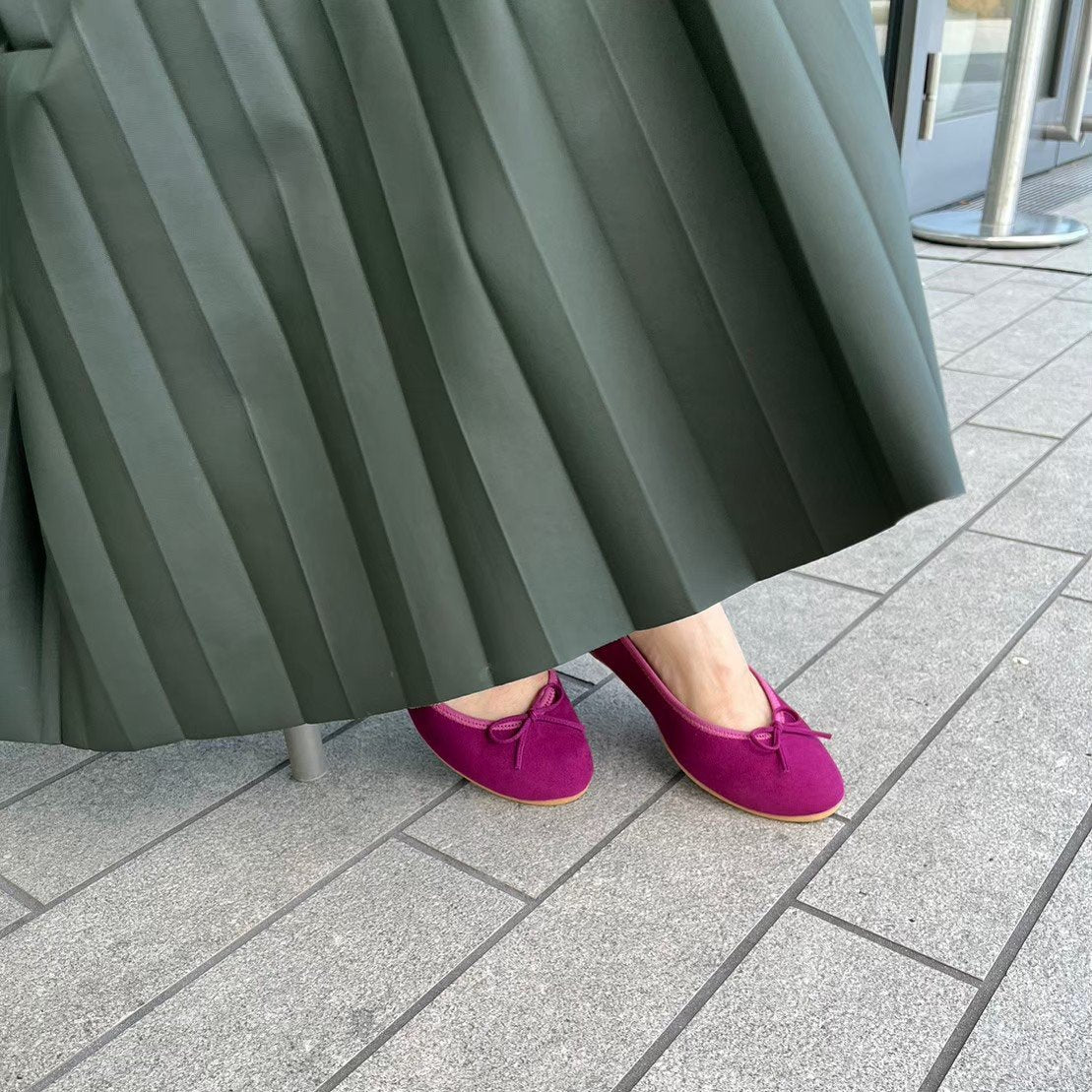 Pauline -Waterproof Suede berrypink ウォータープルーフ スエード ベリーピンク kurun クルン kuruntokyo 入学式 卒業式 クルントウキョウ 疲れない 痛くない madeinjapan 日本製 本革 バレエシューズ フラットシューズ パンプス kurunTOKYO mdmバレエシューズwaterproof レインシューズ 小さいサイズ 大きいサイズ 26cm 21.5cm 26cm 25.5cm 25cm 22cm