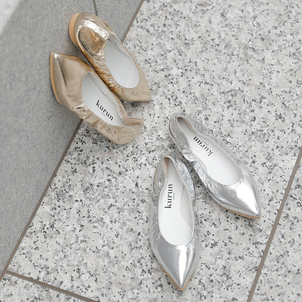 [7/8(wed)20:00～販売開始]Inès -Soft mirror Silver ソフトミラー シルバー kurun クルン kuruntokyo 入学式 卒業式 クルントウキョウ 疲れない 痛くない madeinjapan 日本製 本革 バレエシューズ フラットシューズ パンプス kurunTOKYO mdmバレエシューズwaterproof レインシューズ 小さいサイズ 大きいサイズ 26cm 21.5cm 26cm 25.5cm 25cm 22cm